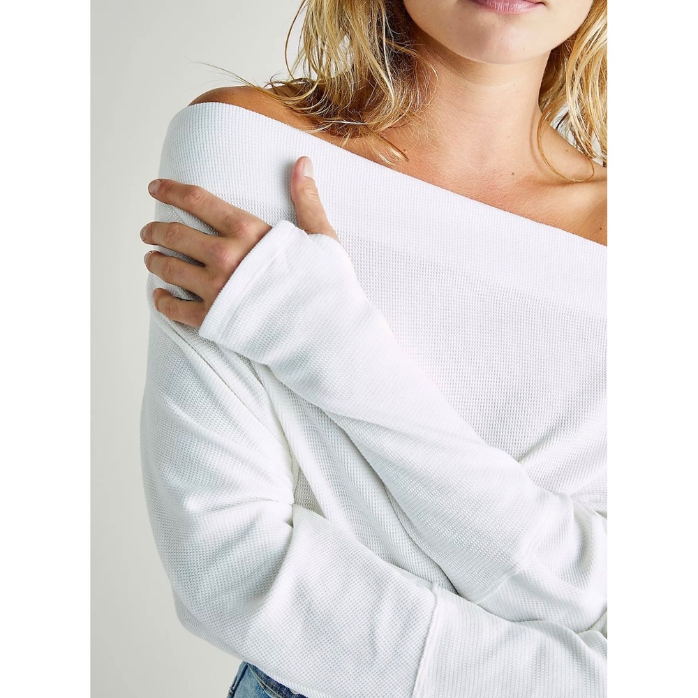 We The Free Free People Fuji Thermal Ivory Off The Shoulder Waffle Knit Medium